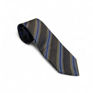 XMI Platinum Necktie Mens OS Blue Gold Diagonal Stripe Silk Geometric Tie